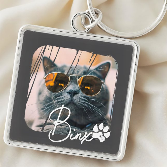 Cat's Modern Simple Cool Grunge Name and Photo Key Ring (Creator Uploaded)