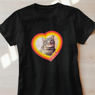 Cat's Modern Simple Playful Heart Name and Photo T-Shirt