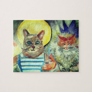 Cats Moon Watercolor Art Jigsaw Puzzle