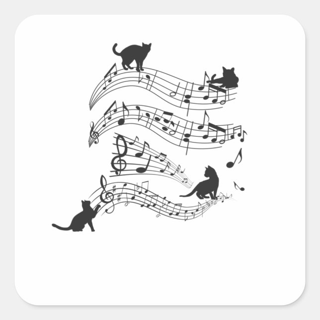 Cats Music Score Musical Notes Kitten Funny Square Sticker (Front)