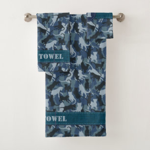 Cats Navy Camouflage Bath Towel Set