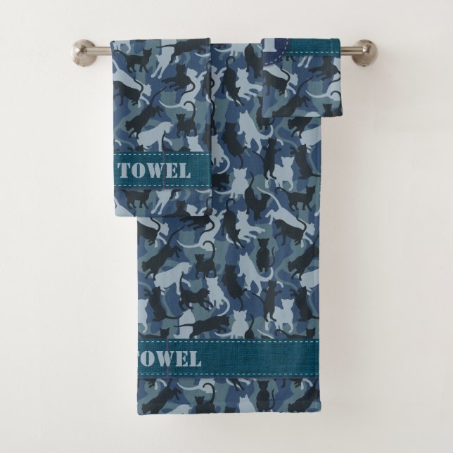 Cats Navy Camouflage Bath Towel Set (Insitu)
