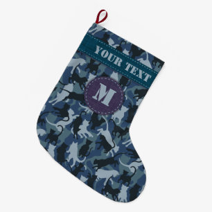 Cats Navy Camouflage Large Christmas Stocking
