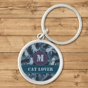 Cats Navy Camouflage Monogram Keychain