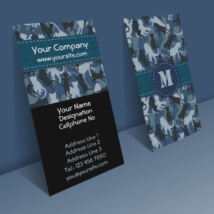 Cats Navy Camouflage Vertical Business Card