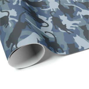 Cats Navy Camouflage Wrapping Paper