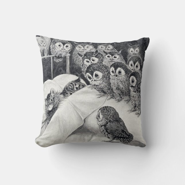 Cats Nightmare Owl Bird, Louis Wain Cushion (Front)