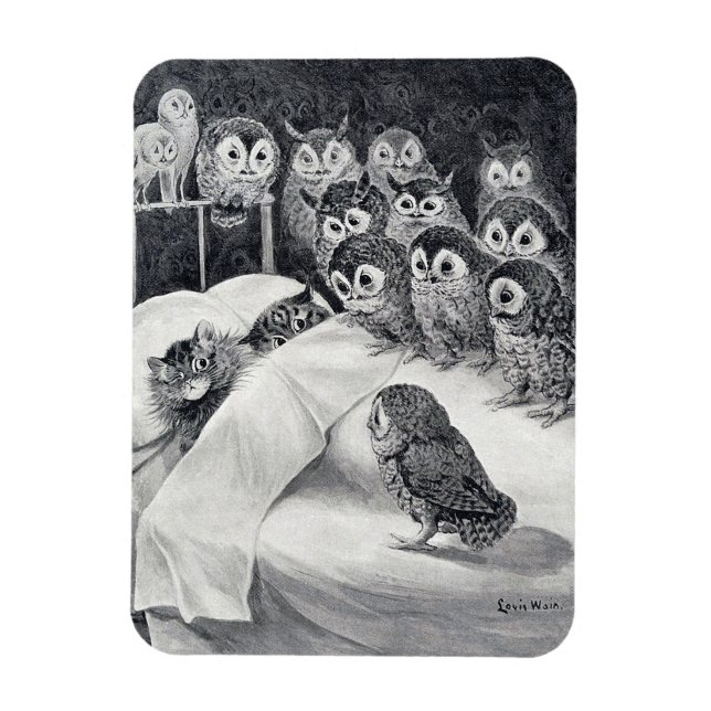 Cats Nightmare Owl Bird, Louis Wain Magnet (Vertical)