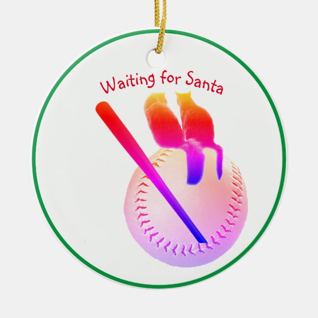 Cats on a Baseball Ceramic Ornament (Front)