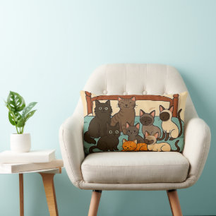 Cats on a Bed Lumbar Cushion