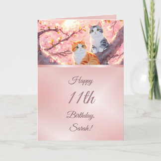 Cats On A Cherry Blossom Tree Girls Birthday Card