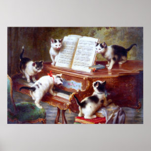Cats on a Piano Vintage Antique Poster