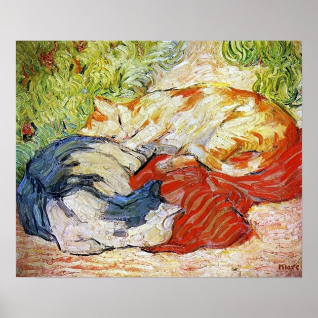 Cats on a Red Cloth, Franz Marc Poster (Front)