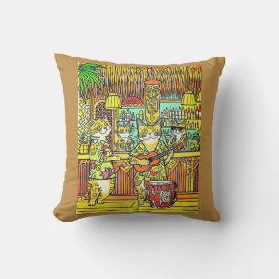 Cats on an Island Vacation in a Tiki Bar Cushion