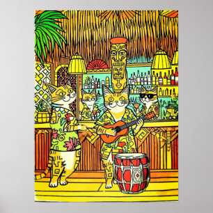 Cats on an Island Vacation in a Tiki Bar Poster