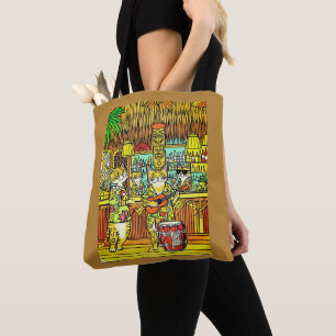 Cats on an Island Vacation in a Tiki Bar Tote Bag