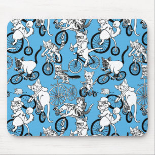 Cats on Bikes pattern Mouse Pad