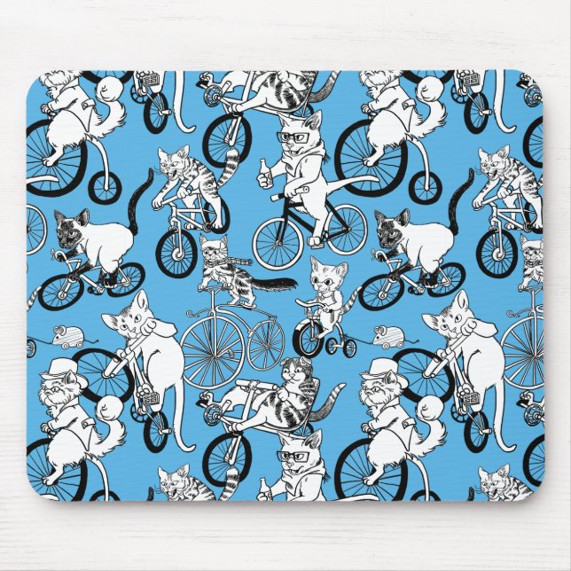 Cats on Bikes pattern Mouse Pad (Front)