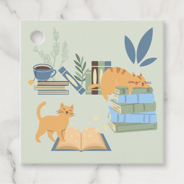 Cats on Books Favour Tags (Front)