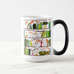 Cats On Bookshelf, Cat And Book Lover Gift Magic Mug