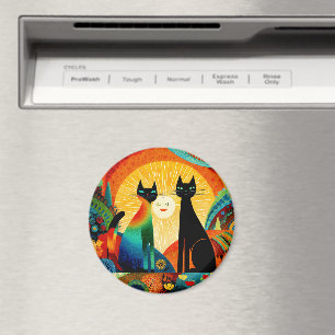 Cats on Bright and Colorful Background, Magnet