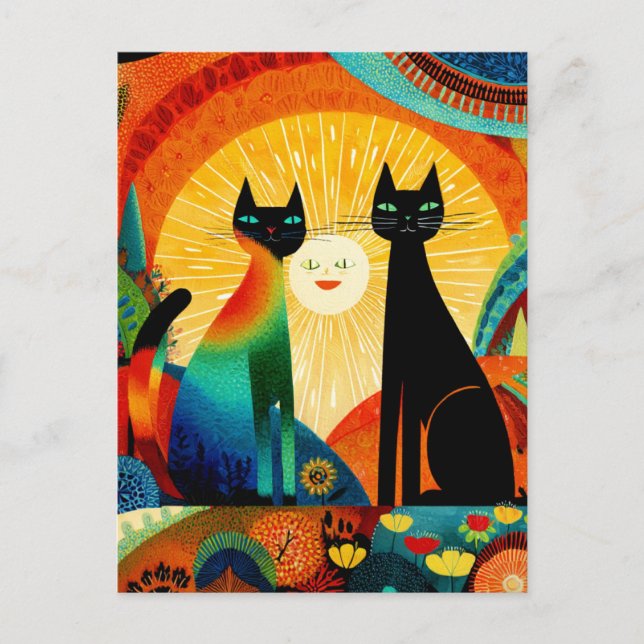 Cats on Bright and Colorful Background, Postcard (Front)