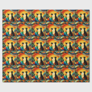 Cats on Bright and Colorful Background, Wrapping Paper