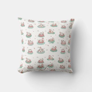 Cats on Inflatable Rings Throw Pillow