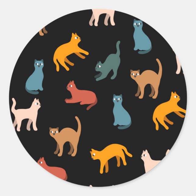 Cats on the black classic round sticker (Front)