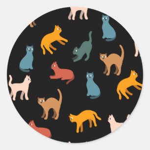 Cats on the black classic round sticker