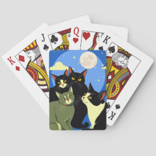 Cats on the Prowl Under the Full Moon Playing Cards