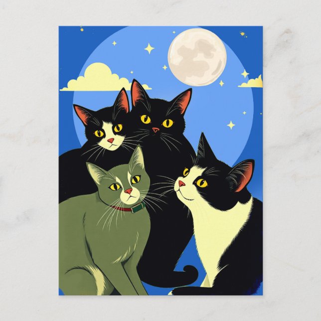 Cats on the Prowl Under the Full Moon  Postcard (Front)