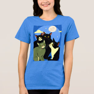 Cats on the Prowl Under the Full Moon Tri-Blend Shirt