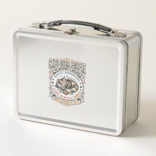 Cats Over People Cat Introvert Anti Social Vintage Metal Lunch Box