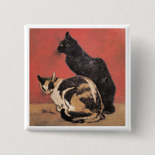 Cats, painting by Theophile Steinlen, 15 Cm Square Badge