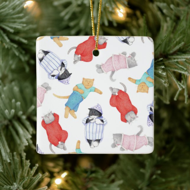CATS PAJAMAS Ceramic Square Ornament (Tree)