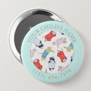 CATS PAJAMAS Child ID Button - Aqua