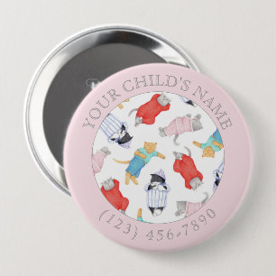 CATS PAJAMAS Child ID Button - Pink