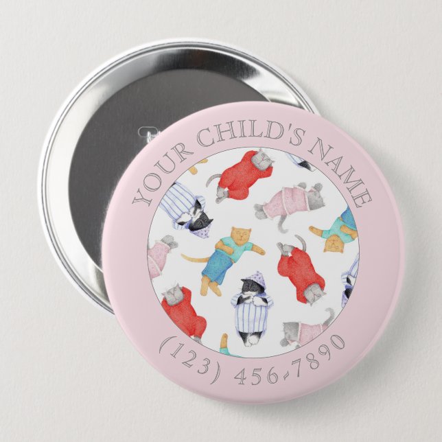 CATS PAJAMAS Child ID Button - Pink (Front & Back)