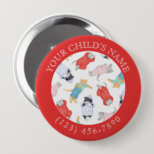 CATS PAJAMAS Child ID Button - Red