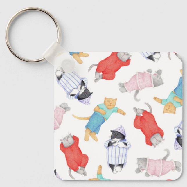 CATS PAJAMAS Metal Square Keychain (Front)