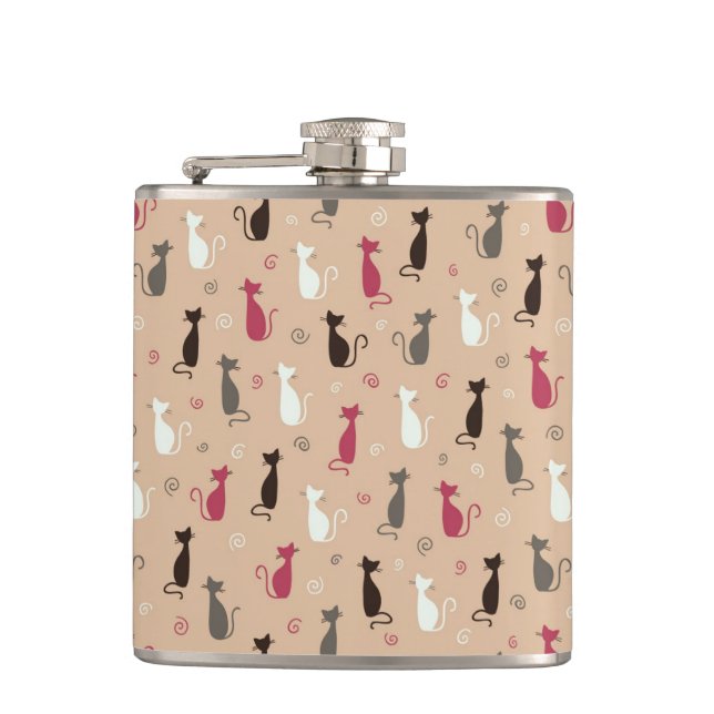 cats Pattern Pink Hip Flask (Front)