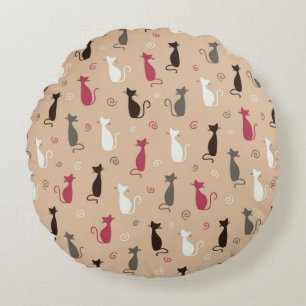 cats Pattern Pink Round Cushion
