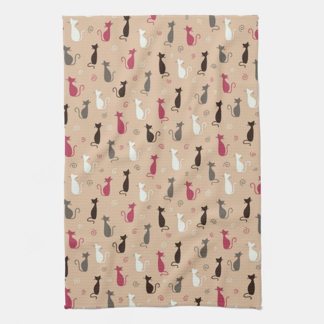 cats Pattern Pink Tea Towel (Vertical)