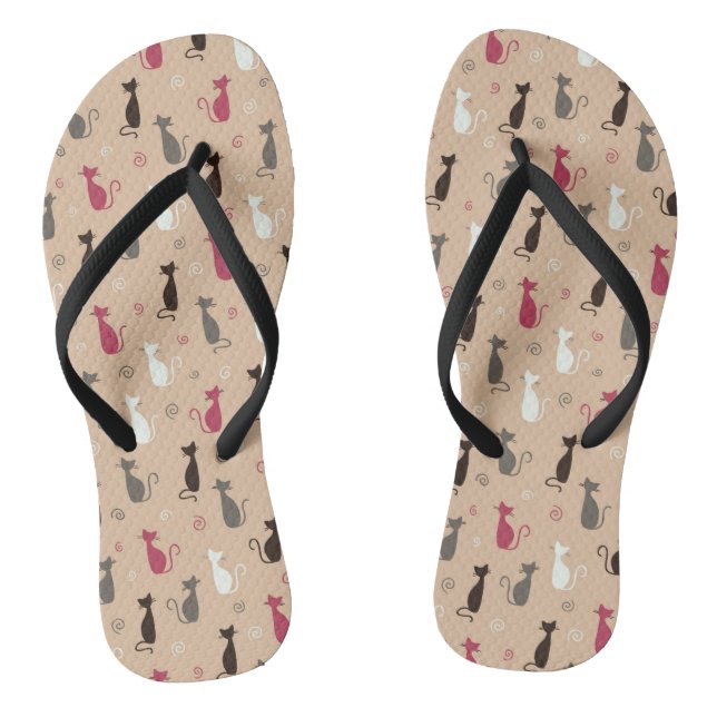cats Pattern Pink Thongs (Footbed)
