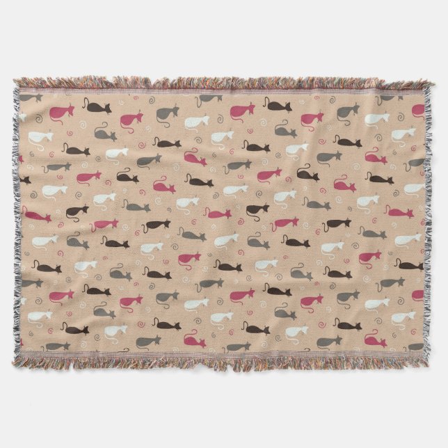 cats Pattern Pink Throw Blanket (Front)