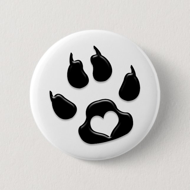 Cat's Paw Print Black 6 Cm Round Badge (Front)