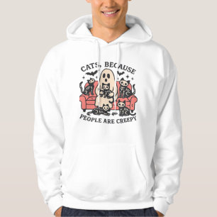 Cats People Are Creepy Skeleton Halloween Tee Over