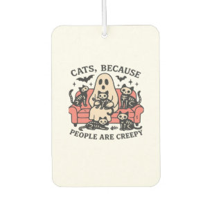 Cats People Are Creepy Skeleton Halloween Tee Over Car Air Freshener