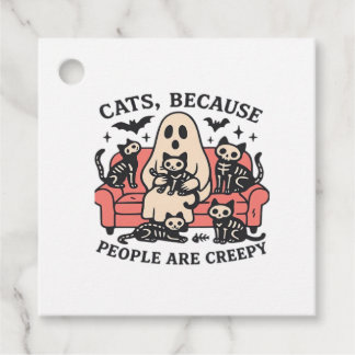 Cats People Are Creepy Skeleton Halloween Tee Over Favour Tags